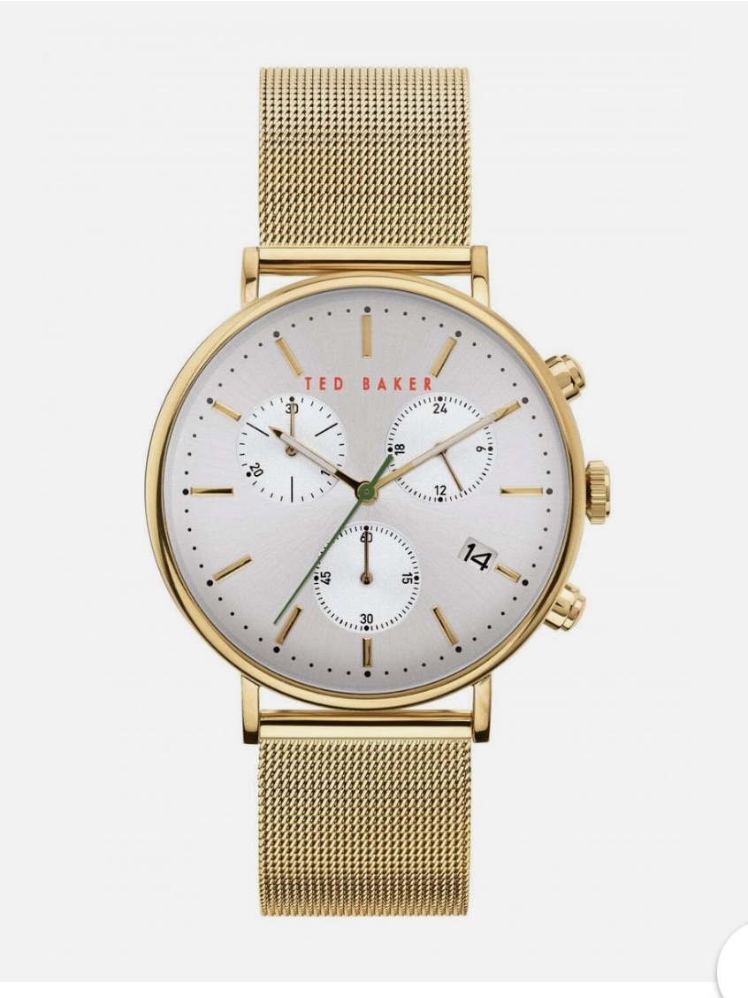 Ted Baker Gold Mesh Chronograph Watch With White Dial